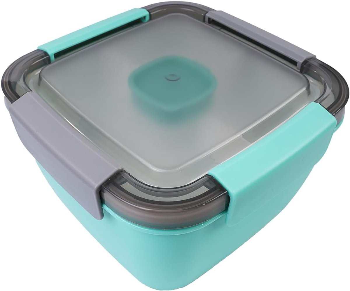 Lunchbox met verdeelde compartimenten, 1,5 l saladebakjes, lekvrij/vaatwasserbestendig, saladekom lunchbox, fruitbakjes voor school/werk/picknickreizen (groen)