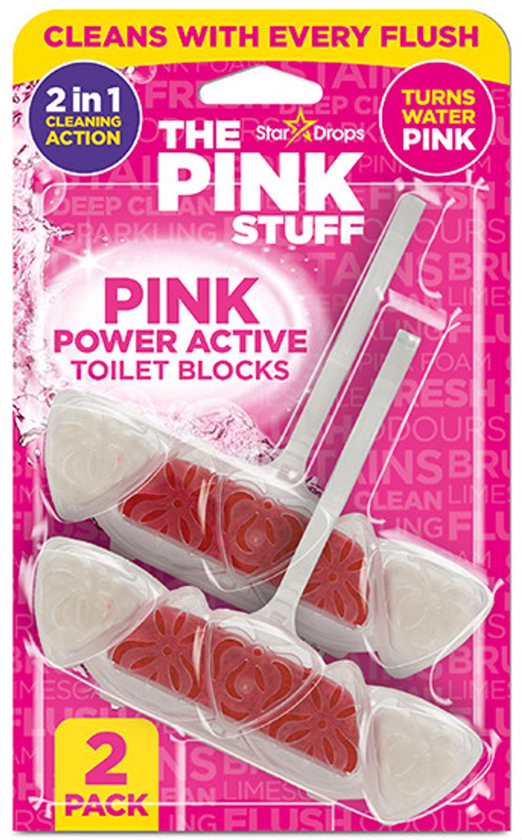 The Pink Stuff Power Active Toiletblok - WC Blok & Toiletverfrisser - Reinigt en Verfrist - Roze Spoelwater - 2 Stuks - 2 x 40 g
