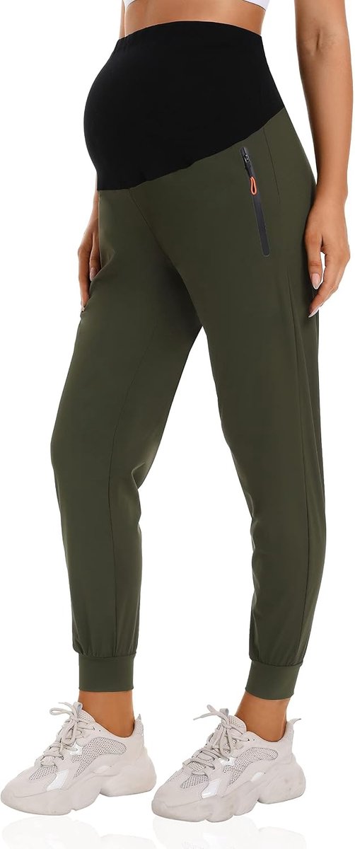 Zwangerschapsbroek voor dames, joggingbroek, sneldrogend, sweatpants, zwangerschapsbroek met zakken met ritssluiting