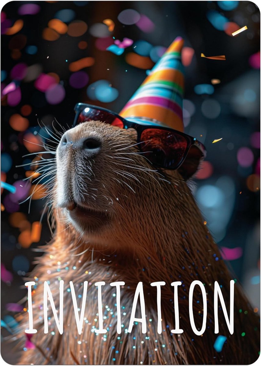 SnelShoppen - 12 Franse Stijl Capybara Uitnodigingskaarten voor Verjaardag - Perfecte Feestuitnodigingen voor Kinderen en Volwassenen - Kleurrijke en