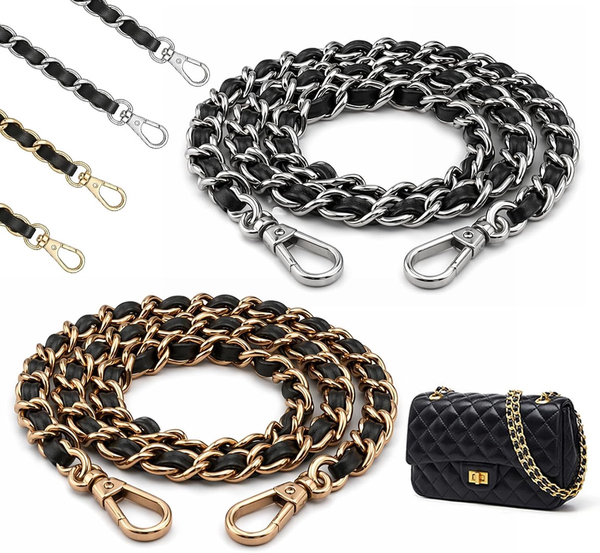 Tasketting set van 2 - 120 cm - metalen ketting - vervanging voor damestassen - ShopVlot