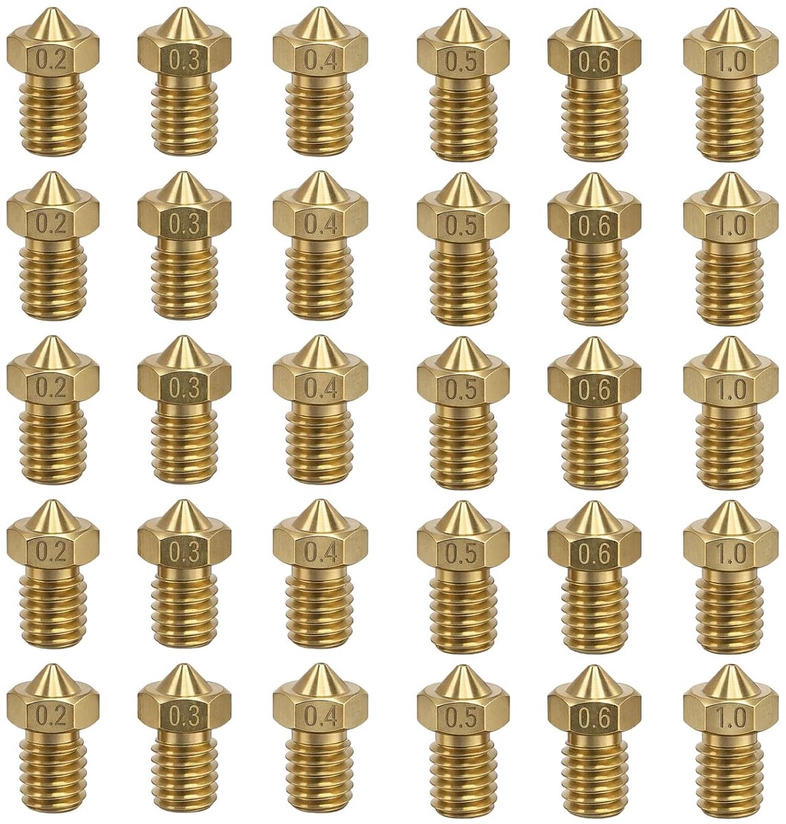 30 stuks 3D-printermondstuk van messing, set met meerdere maten 0,2 tot 1,0 mm met mondstuk 0,4 mm 3D-printer - ShopVlot