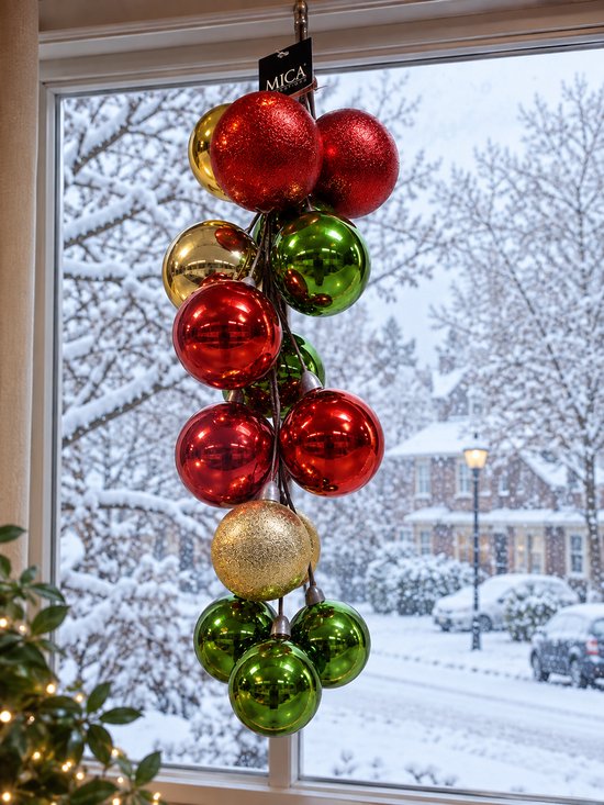 Kerstbal hanger slinger goud, groen en rood, 46 cm.