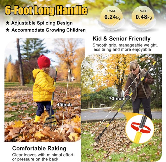 Golden crown - Tuinbladhark - 180 cm - Verstelbare stalen handgreep - 11 tanden - Geschikt voor kleine ruimtes - Voor delicate planten van Golden Crown — afbeelding 2