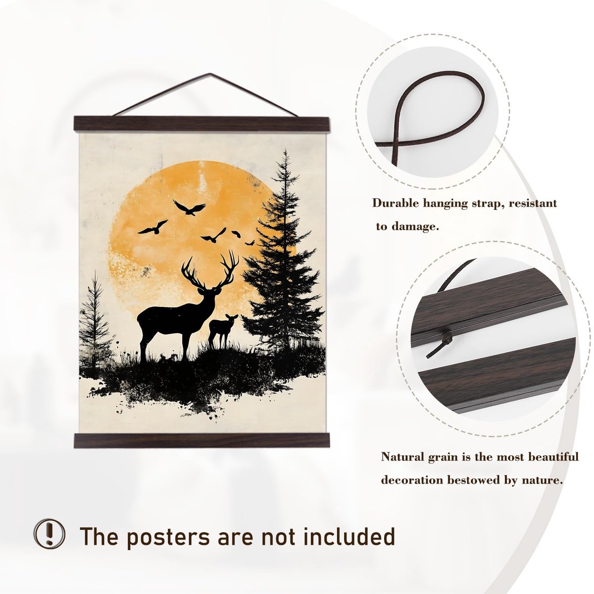 Lichtgewicht houten posterhanger voor foto's, canvaskunst en wandkaarten - 70 cm, ideaal voor decoratie en presentatie
