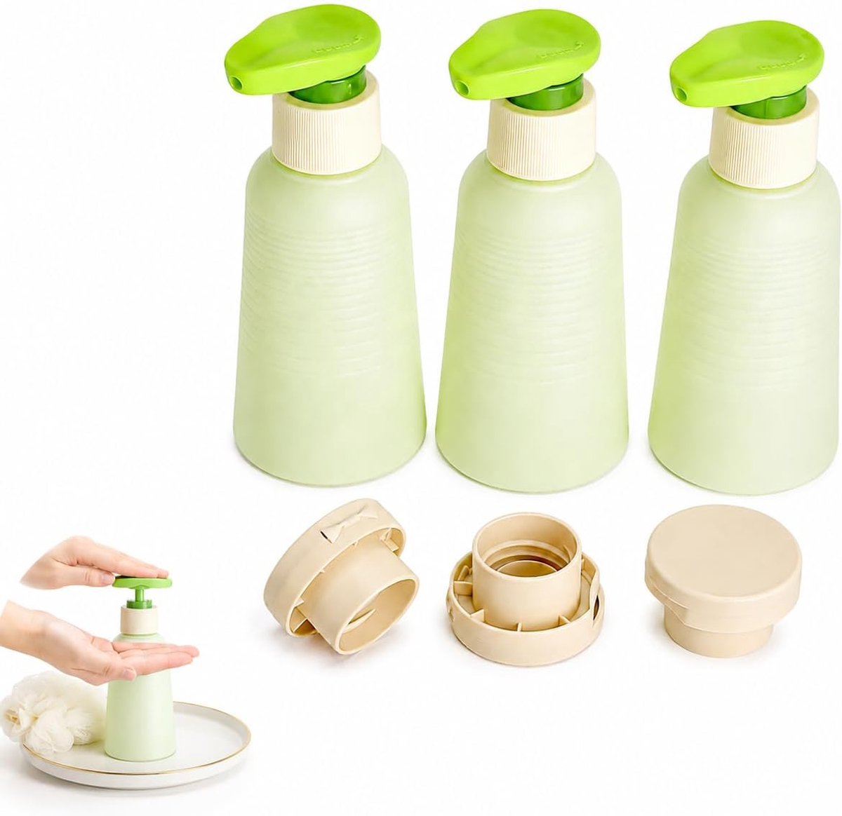 3 stuks reisflessen om te vullen, pompfles van 100 ml, handbagage met klapsluiting en pomp, lekvrije reisshampoo-houder, reisflessen om te vullen voor shampoo, douchegel, handzeep