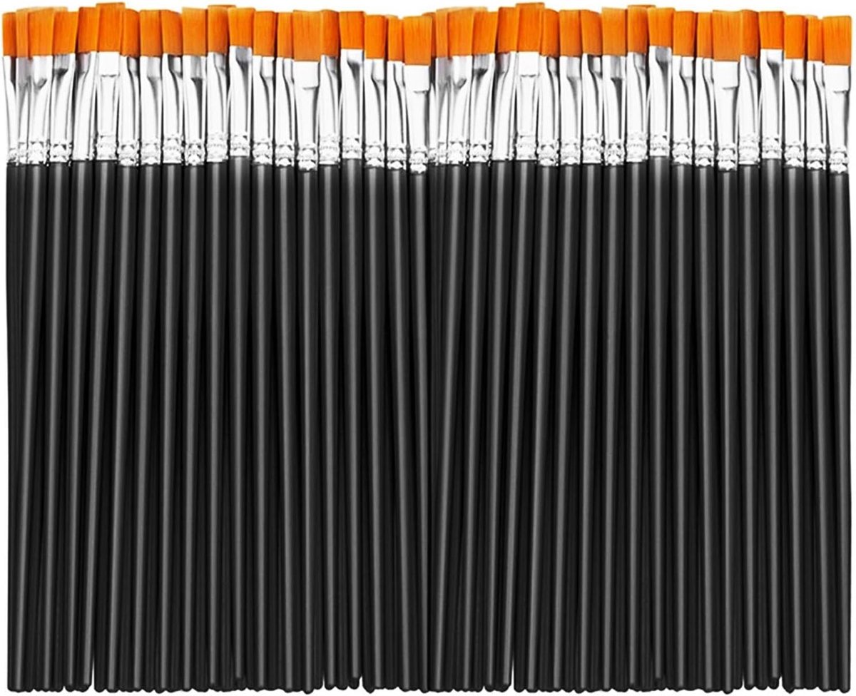 100 Stuks Platte Penselen Met Zwarte Staaf, Kunstpenselen, Platte Vorm, Dagelijks Schildergereedschap, Klein En Gemakkelijk Te Bedienen, Geschikt Voor Aquarel- En Olieverf.