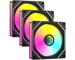 PC-ventilator 120 mm Reverse Blade – Double Infinity Mirror Fan met 5V 3-pins aansluiting – Daisy-Chain-design – geluidsarme PWM-ventilator voor behuizing – verpakking van 3 stuks, zwart