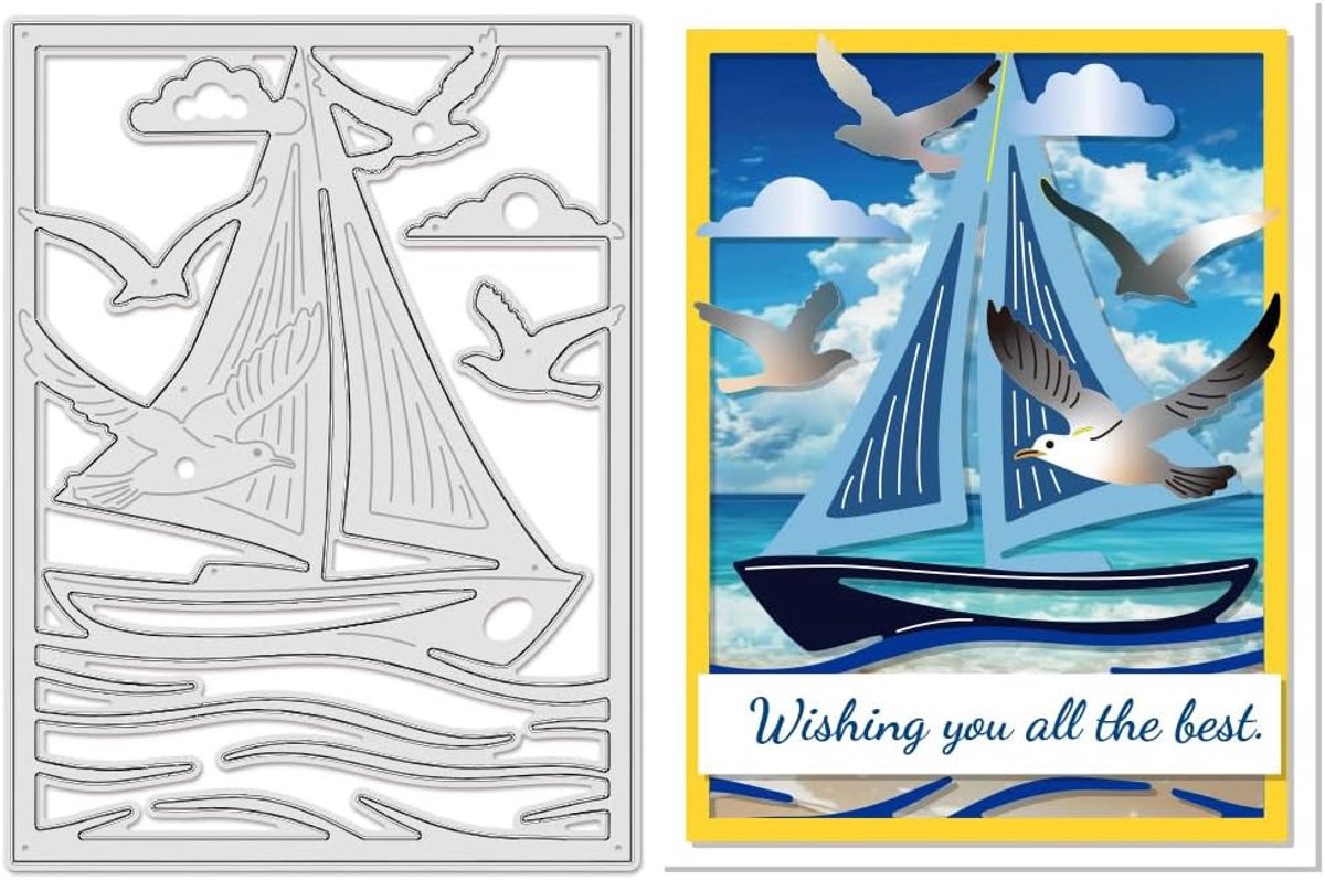 Meeuwenmotief Stansvormen voor het maken van kaarten zeilboot motief vogelframe stansvormen metalen stansvorm voor scrapbooking stanssjabloon DIY embossing papier fotoalbum knutseldecor