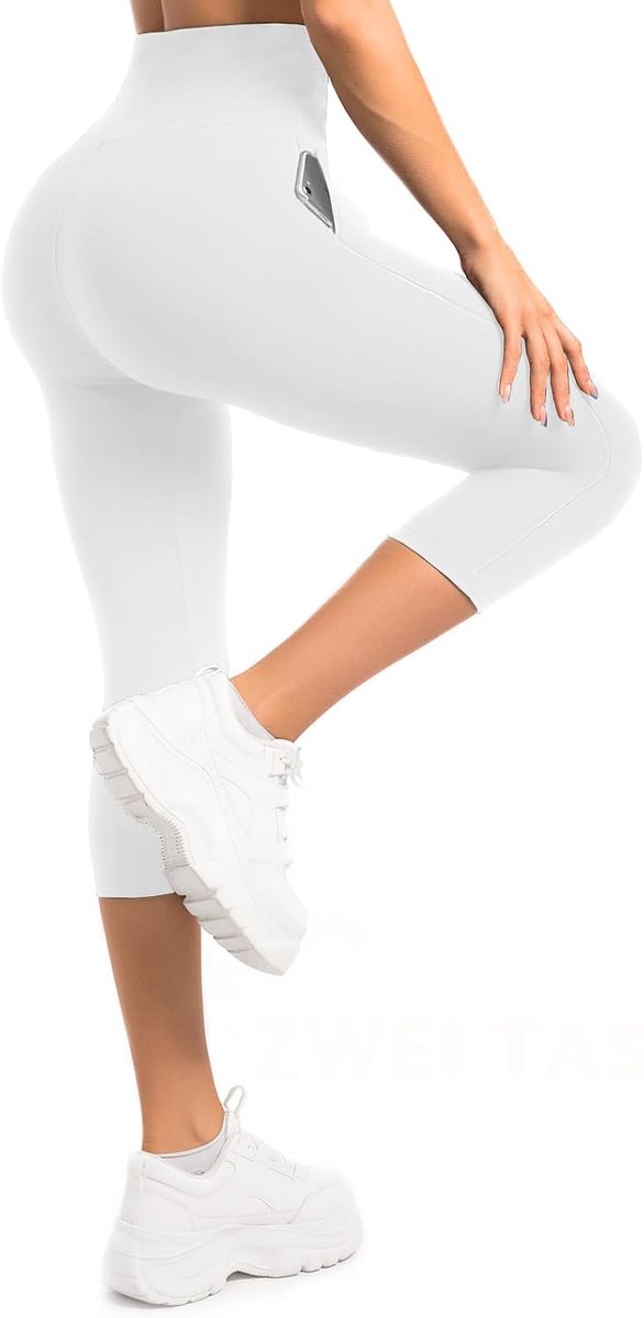 Dameslegging met zakken, 3/4 sportlegging voor dames, hoge taille, voor yoga, fitness, fietsen