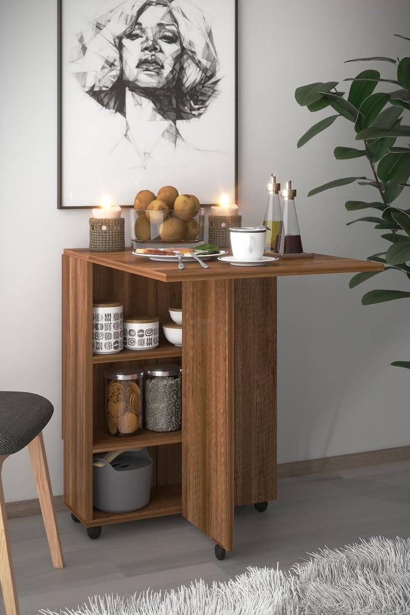Eettafel Inklapbare| Eettafel Uitschuifbaar| Opvouwbaar| Ruimtebesparend Klaptafel| Modern en Stijlvol| Wit| 140x60x75 (Donker Walnoot)