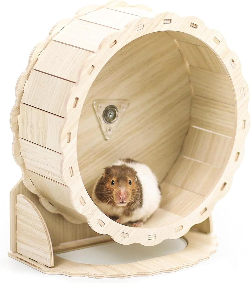 Wiel 26cm, Houten Stille Huisdieren Oefeningswiel Met Hoogte-Verstelbare Basis, Dual-Bearing Oefeningswiel Rustig Spinning Running Wiel voor Dwerg Syrische Hamster Gerbils