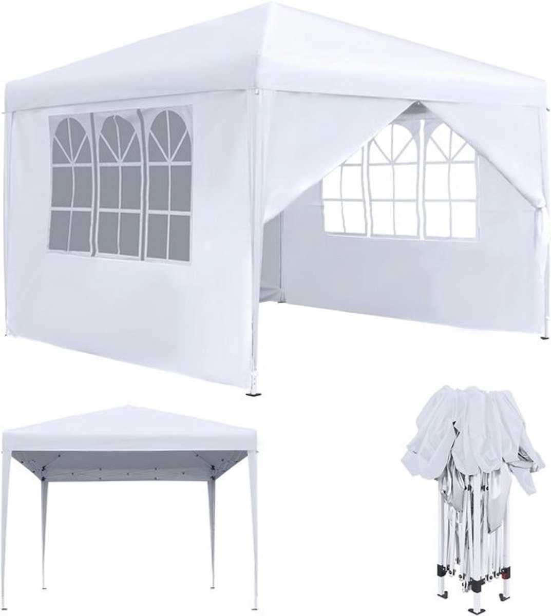 Pop-up vouwpaviljoen - 2,5 x 2,5 m - Waterdicht en winterbestendig tuinpaviljoen - met zijdelen en ramen