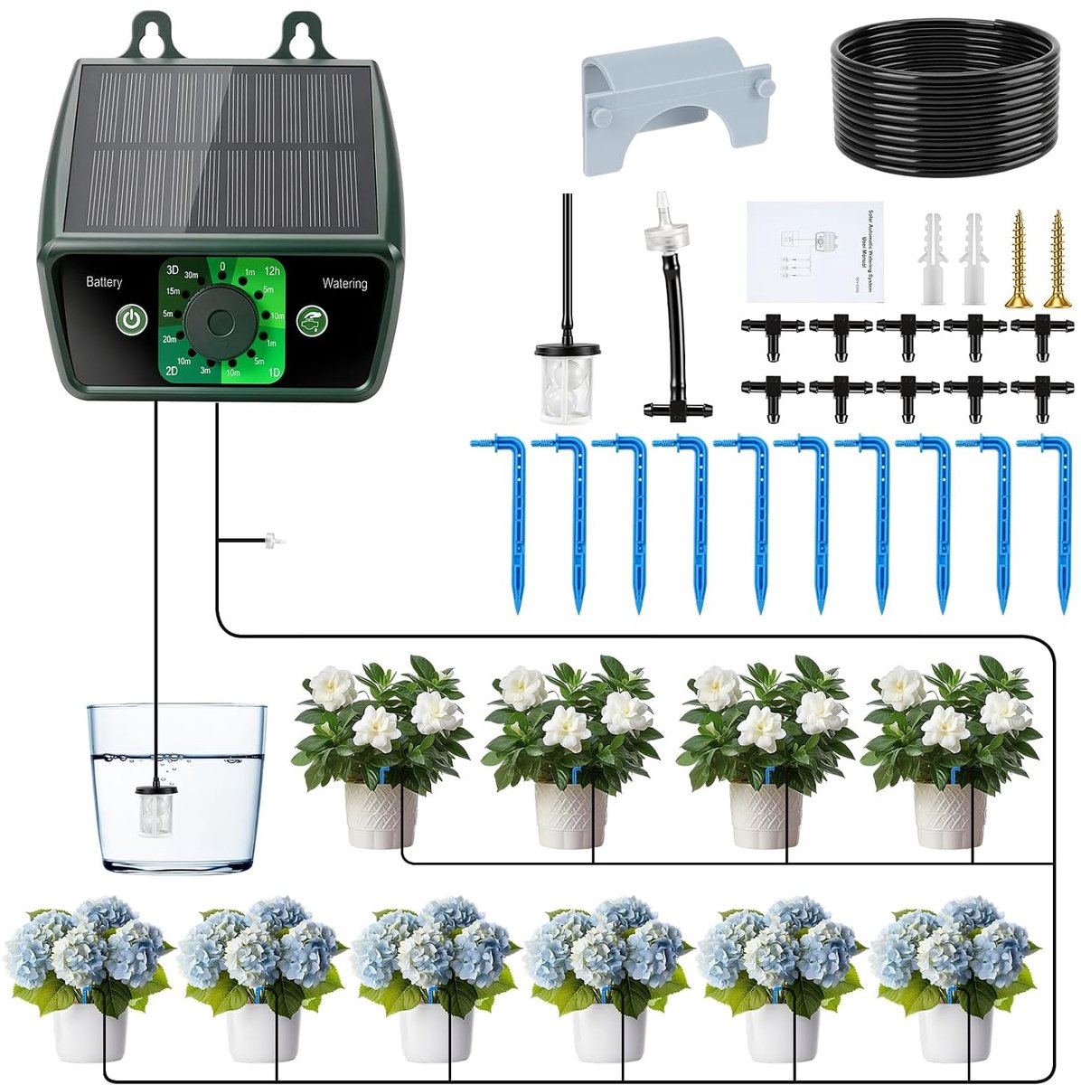 10 m, 3,5 V, 400 ml/min, automatische plantenirrigatie op zonne-energie met timer voor balkon, broeikas, kamer- en tuinplanten