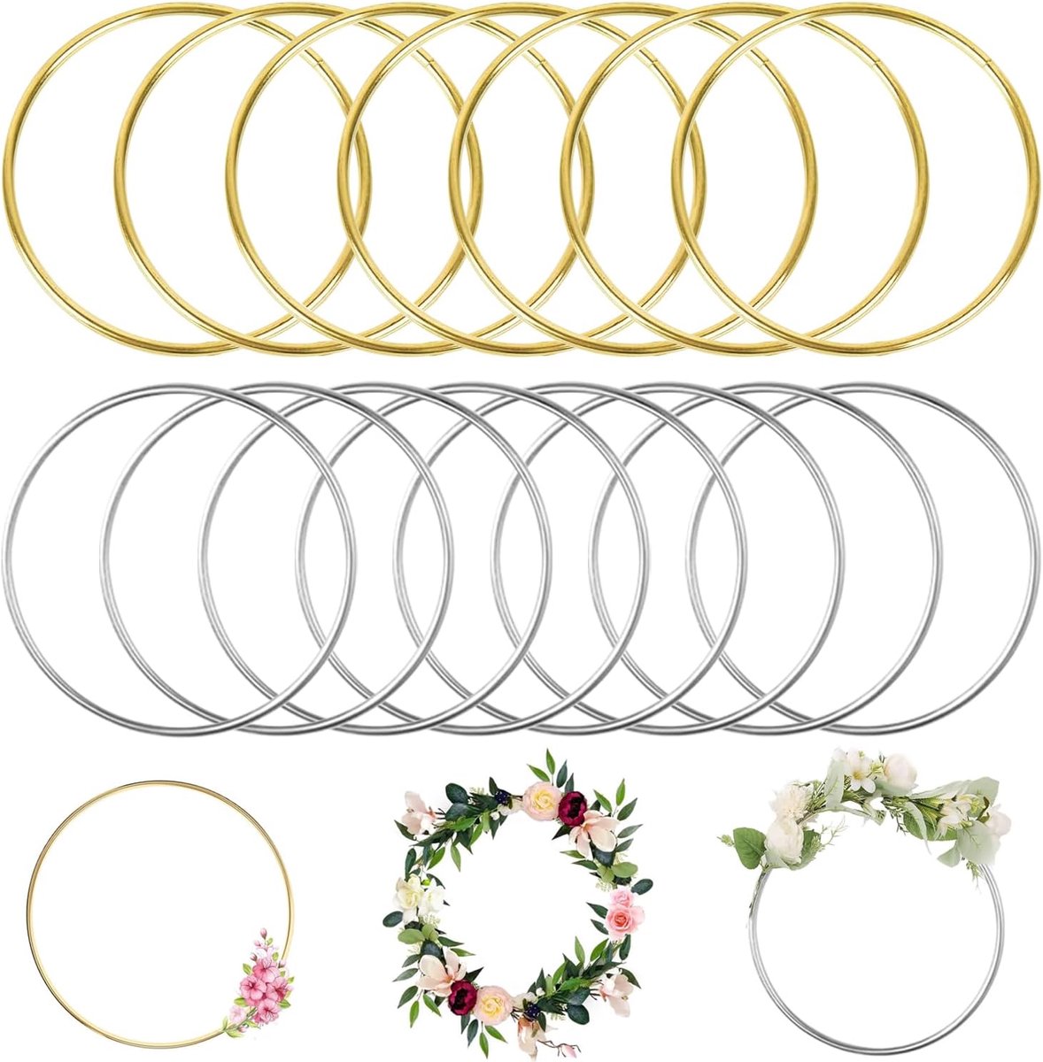 Cirkels 16 stuks metalen cirkel 10 cm DIY metalen ring metalen ring voor handwerk zilver goud voor dromenvangers en bruiloft handwerk (A)