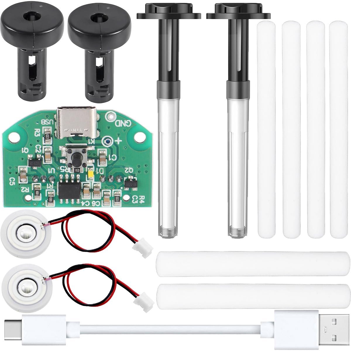 Luchtbevochtigermodule Verstuivingsmodule Dubbele Spray-USB Luchtbevochtiger 740 Gaten 5-µm Microporeuze Verstuikers met Luchtbevochtiger Houder Wattenstaafje Type-C USB-Kabel