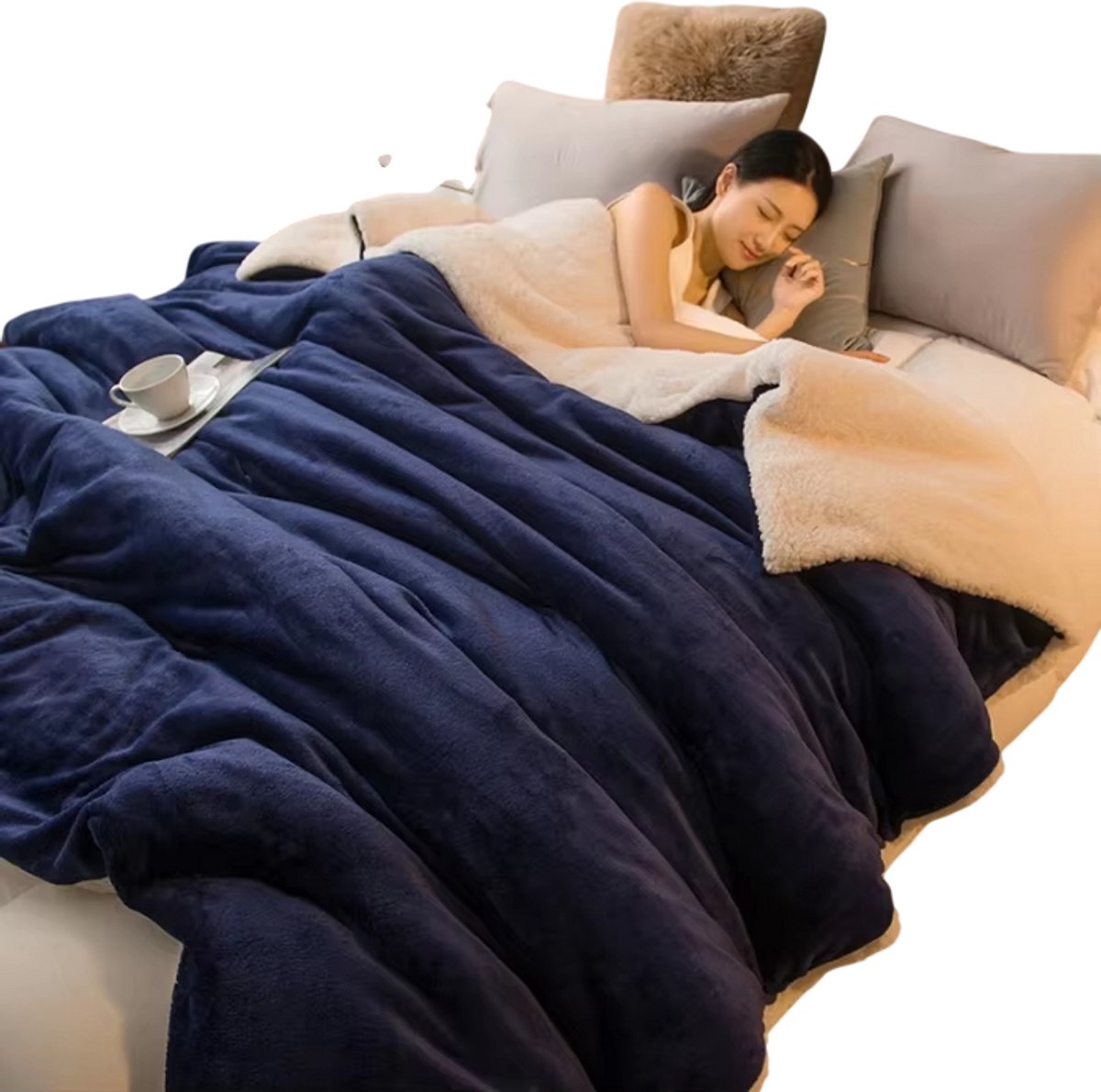 rimmo Wollen Deken 180x200 cm – Warme Winterdeken, Dubbelzijdige Bedsprei voor Tweepersoonsbed, Queen Size & Camping - Marineblauw