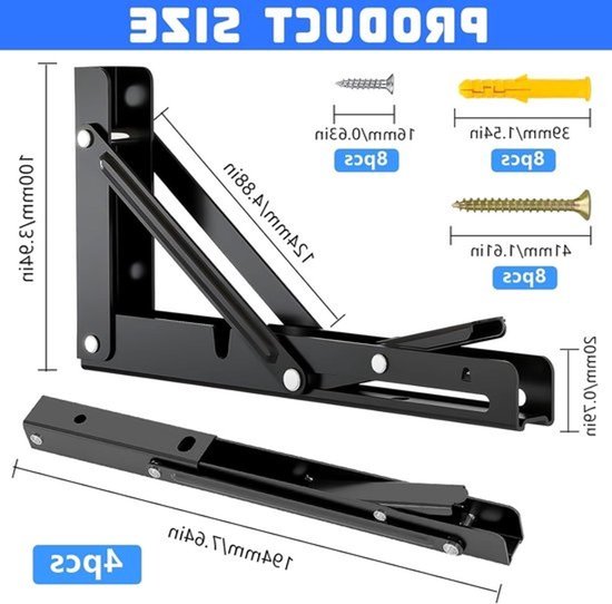 Vouwconsole set van 4 - Stevige beugels voor zware belastingen - Voor thuis, keuken en kantoor, maximale draagkracht tot 100 kg — afbeelding 3