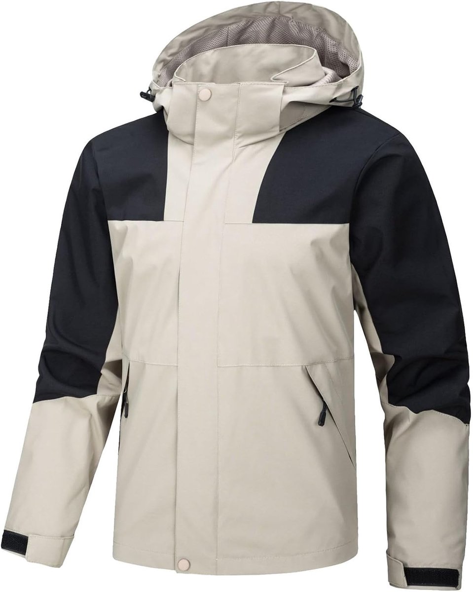 Mannen Waterdichte Jas Outdoor Winddicht Kleur Blok Regenjas Met Afneembare Capuchon Wandelen Wandelen Bovenkleding
