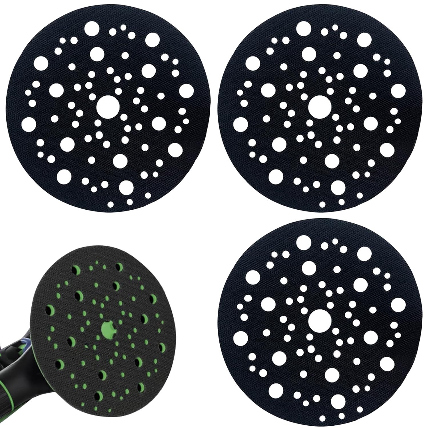 Set van 3 Beschermende Schuurdiscs met Zachte Pad, 150 mm Diameter, 70 Gaten voor Random Sanders en Polijsten