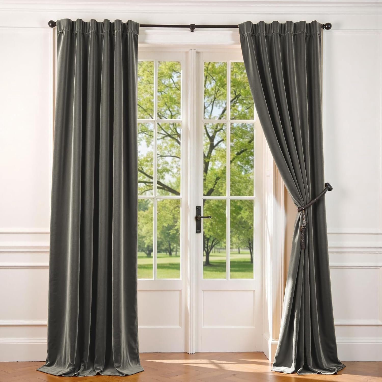 Lazzzy Fluwelen gordijnen grijs 108 inch extra lang thermisch geïsoleerd gordijnen voor woonkamer slaapkamer zware raambehandelingen licht verminderen super zachte luxe staaf zak 2 panelen grijs