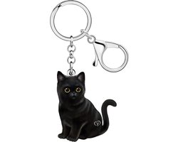 Acrylic Halloween Black Cat Keychain Accessories Cool Stuff Cat Lover Gifts for Women Men Girls Wallet Charms - ShopVlot