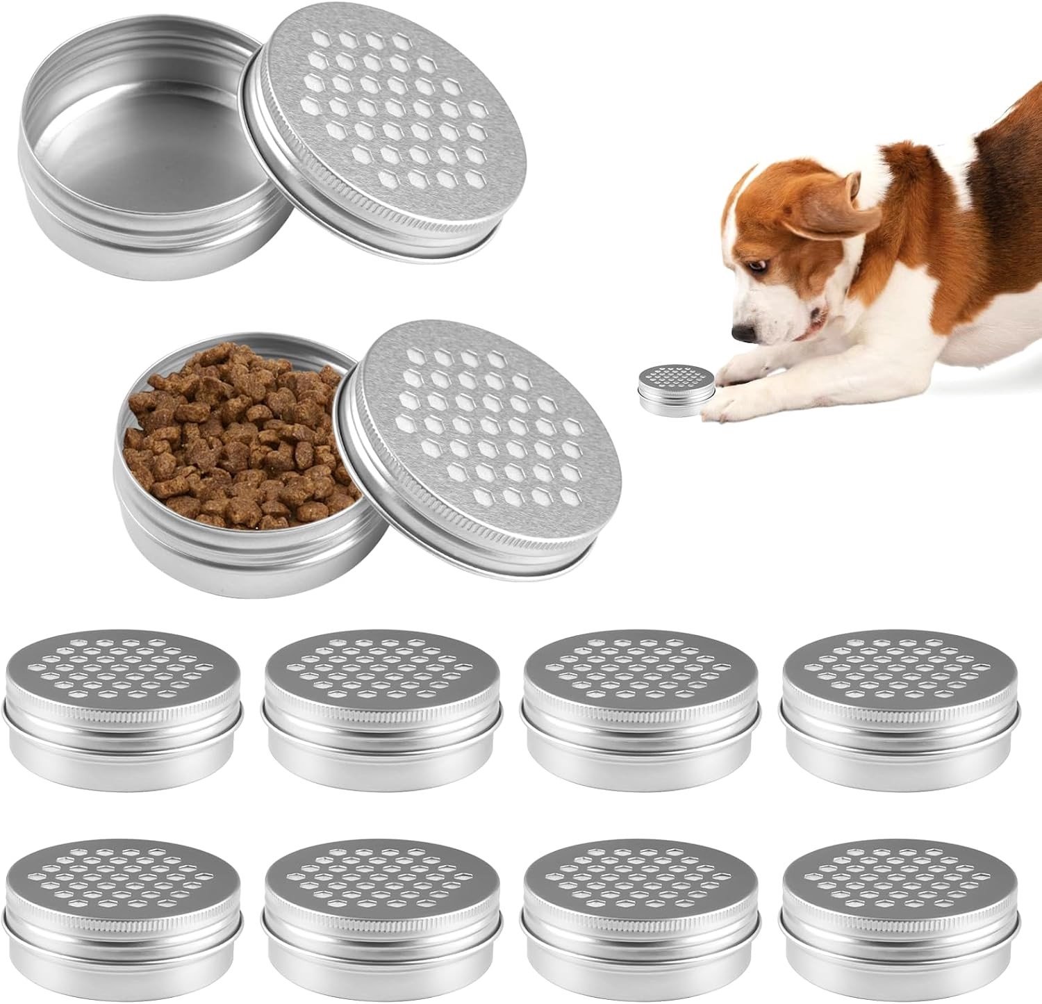 10 Stuks Trainingboxen voor Honden, Aluminium Geurdozen van 60ml voor Geurspelletjes en Geurtraining, Verbeter de Reukzin van je Hond met Draagbare Trainingboxen