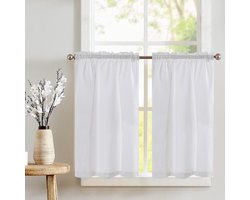 Vangao Waffle Curtain Kitchen Bistro Curtain Set of 2 90W x 60H cm White - ShopVlot