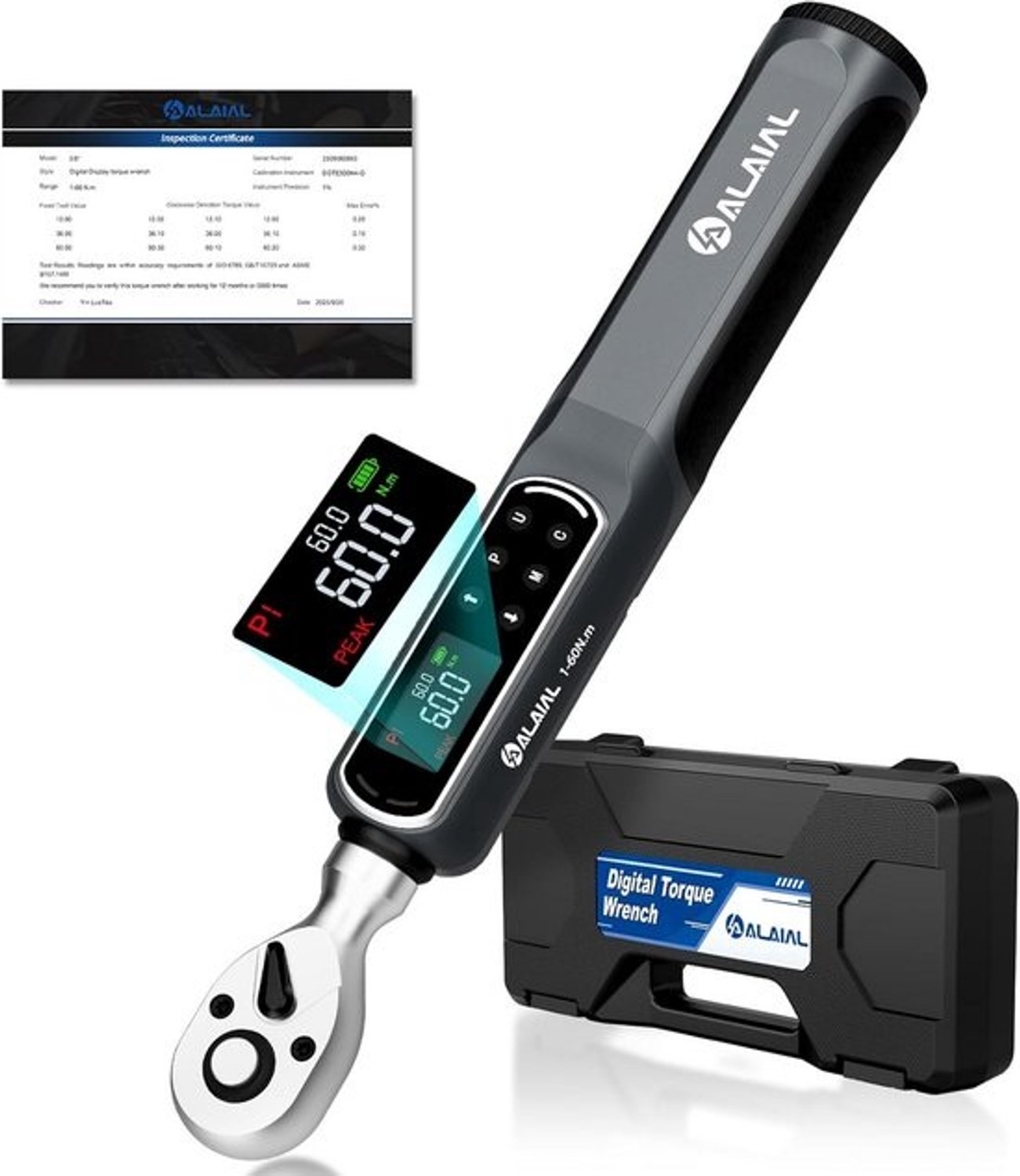 Digitale Momentsleutel 1-60 Nm met 3/8 inch Aandrijving - LED, Trilling & Zoemer
