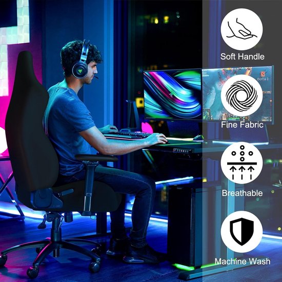 Gamingstoelhoezen - Zwart - 4-delig - Wasbaar en Ademend Polyester - Voor Gaming- en Bureaustoelen — afbeelding 4