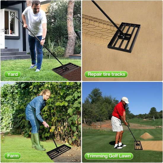 Grasnivelleerder - Zwart - 25 x 75 cm - Roestvrij Staal met Verstelbare Handgreep - Voor Tuinen en Golfbanen — afbeelding 3