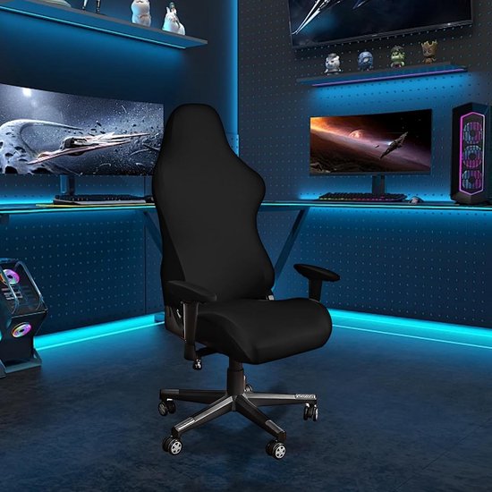 Gamingstoelhoes - Zwart - 8-delige Set - Wasbare Hoes met Armleuningen - Voor Gaming- en Computerstoelen — afbeelding 4