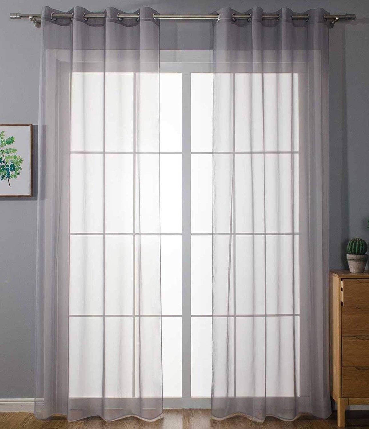 Set van 2 ooggordijnen, transparant »Uni«, gordijn, HxB 145x140 cm, grijs, stores, gordijn, ogen, loodbandsluiting, woonkamer, 20332-cn2