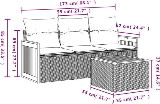 Poly rattan waterdicht opbergfunctie loungeset grijs — afbeelding 3