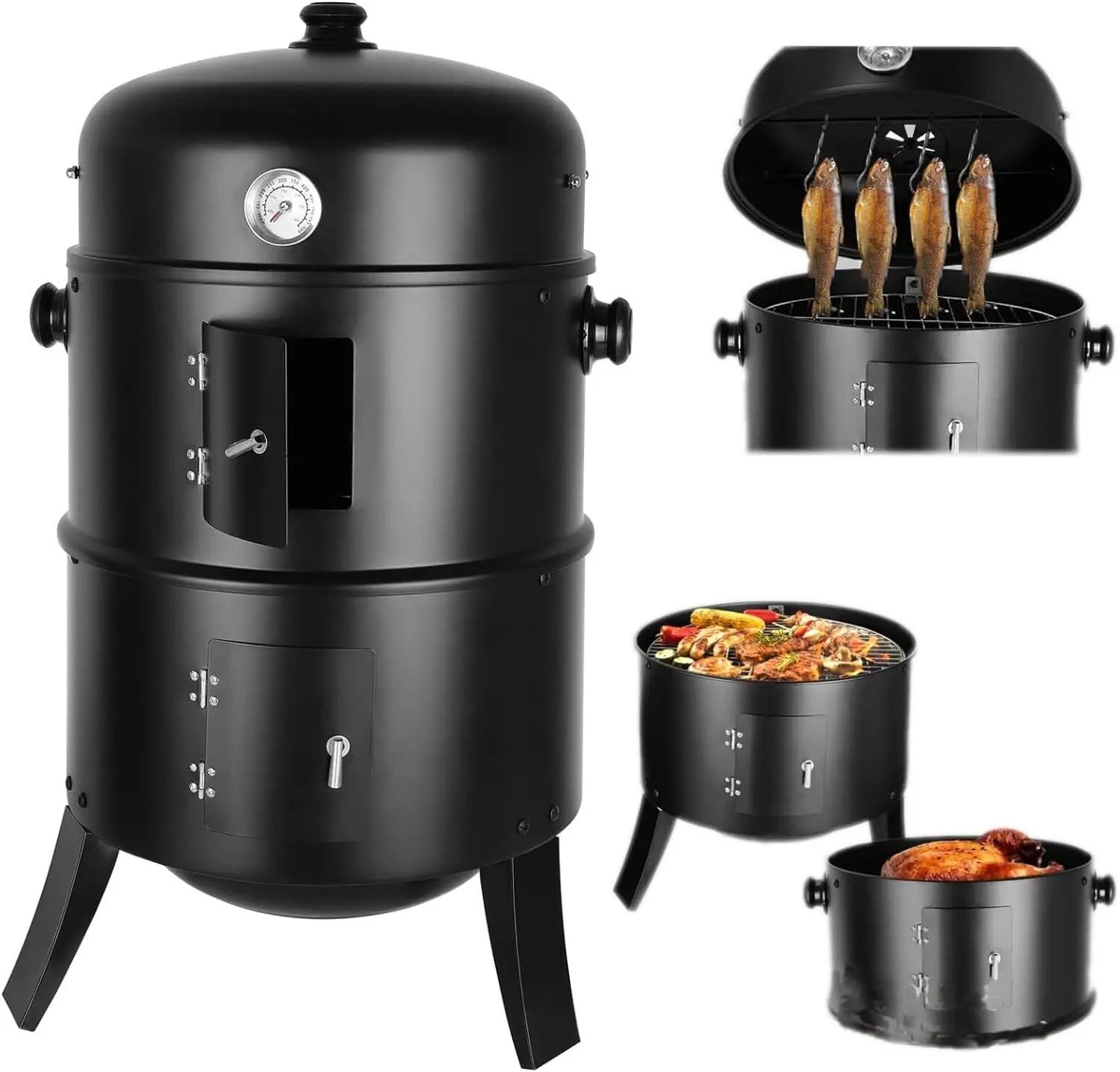 Seth Select 3-in-1 Houtskoolbarbecue Smoker – Rookton met Thermometer – Houtskoolgrill & Rookoven – Voor Grillen, Roken & Slow Cooking