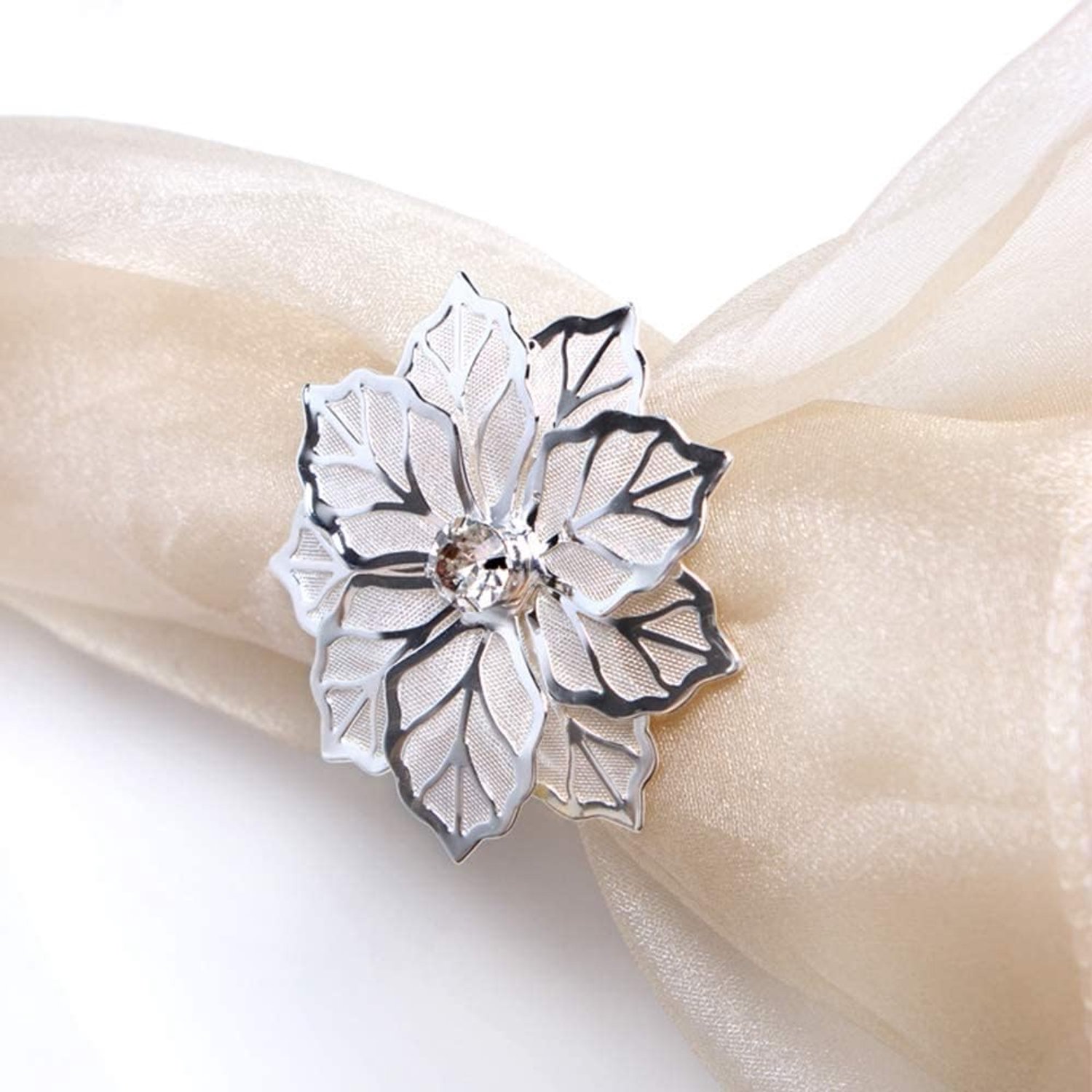 Servettenringen 6 Stuks - Hollow Flowers Design - Zilver/Kleur - Elegante Tafeldecoratie - ShopVlot