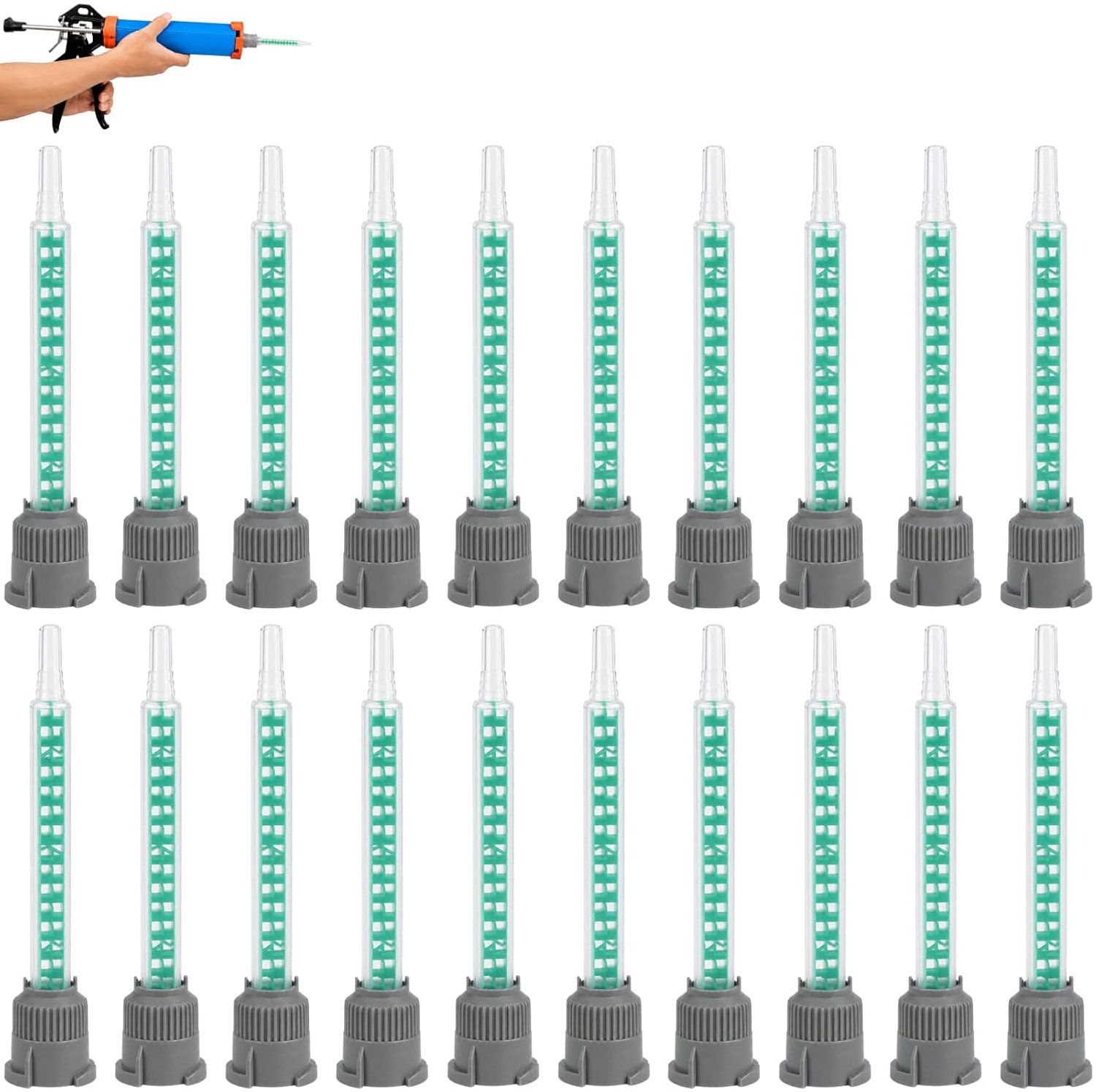 Static mengnozzles 20 stuks 1:1 - 90mm - groene kunststof - voor optimale mengkwaliteit 2K lijm - ShopVlot