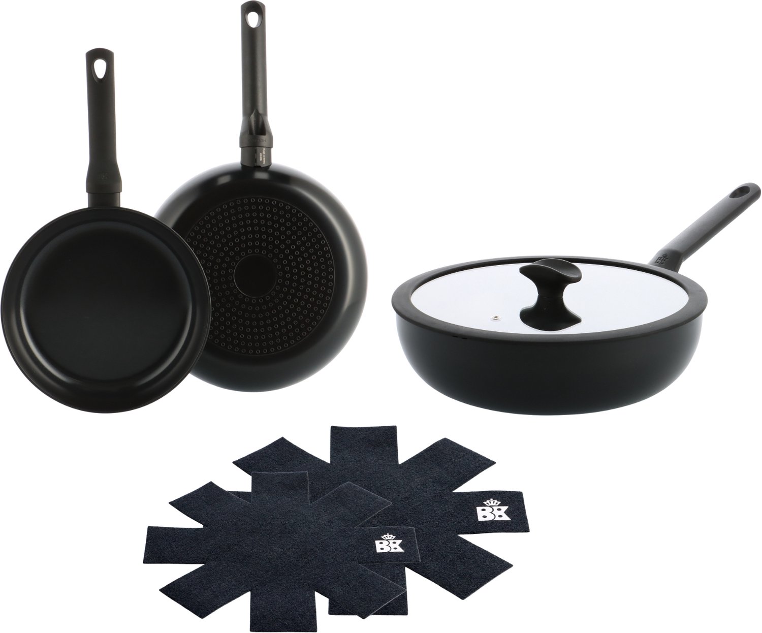 BK Enjoy Pannenset 3-delig - Koekenpan 24/28cm - Wokpan met deksel 28cm/4.2L - PFAS-vrije antikleeflaag - Pannenset inductie - Keramische pan - Ovenbestendig tot 160°C - Koudgrepen - Met Pan protectors - Zwart