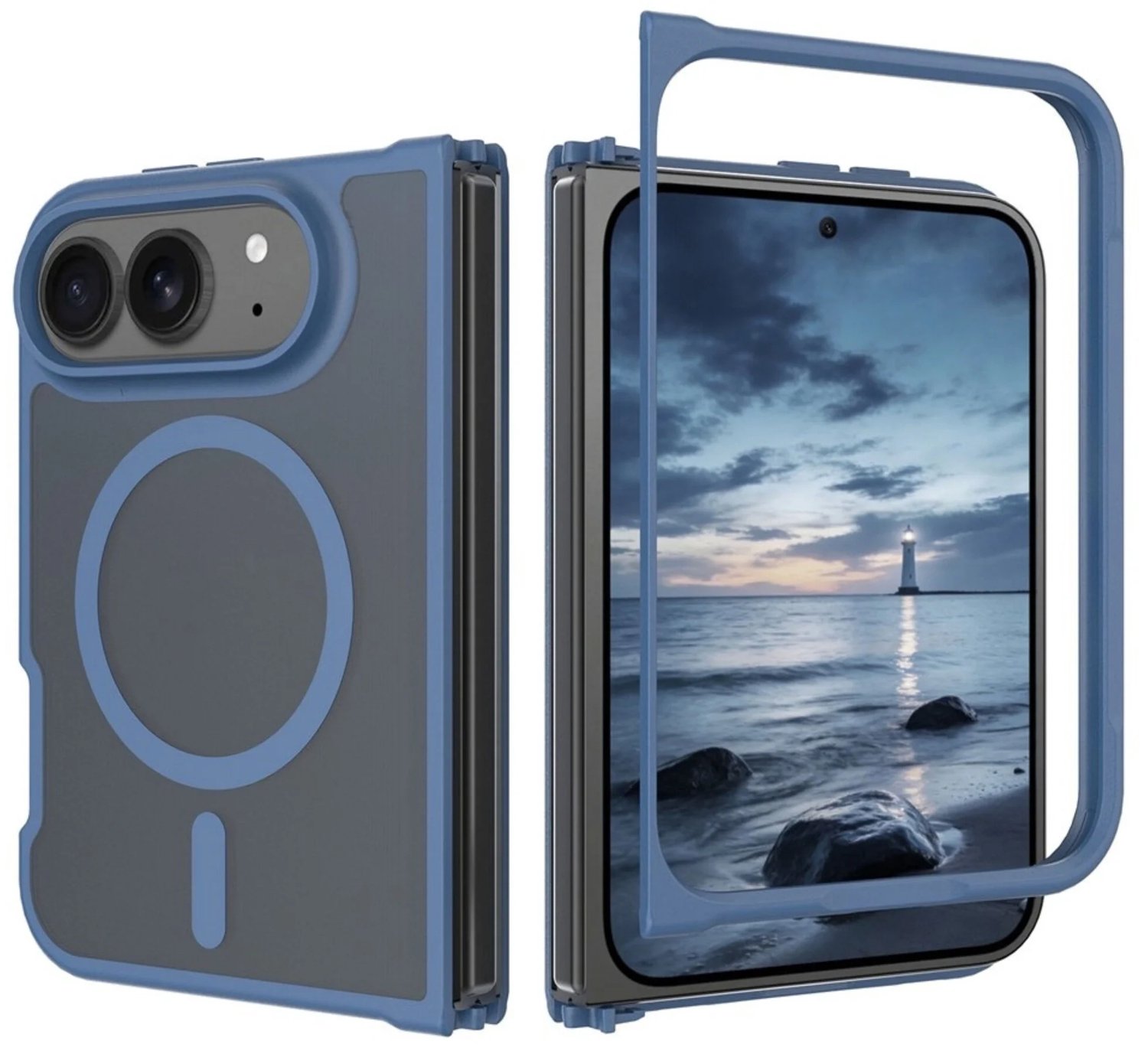 Casety Geschikt voor iPhone Duo slank backcover hoesje met magnetisch ondersteuning - Blauw