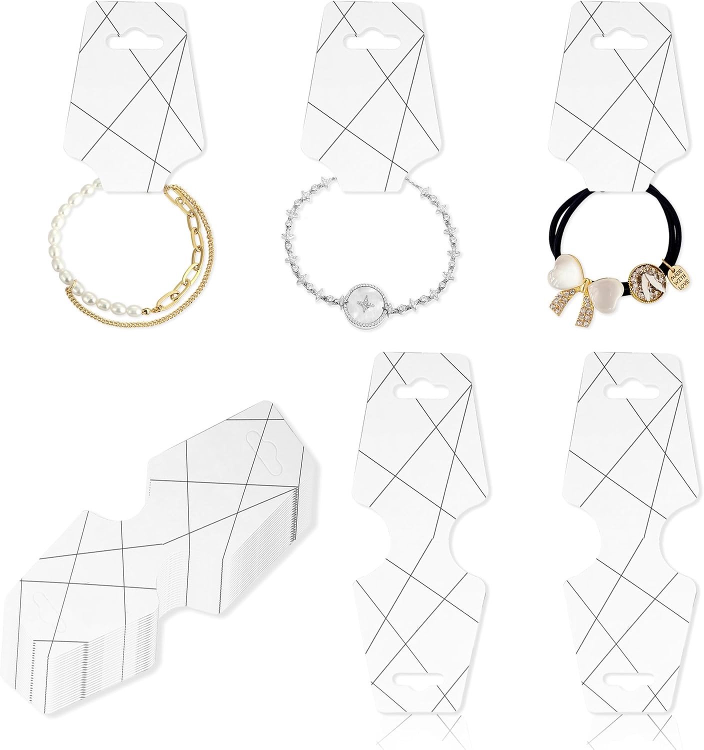 100 Stuks Displaykaarten voor Sieraden - Wit, Perfect voor Armbanden, Kettingen en Oorbellen
