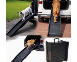 Topmast Hondenloopplank - Hondentrap - Loopplank Hond - Inklapbaar - Voor Honden tot 50 Kilo - Geschikt voor Auto - Zwart