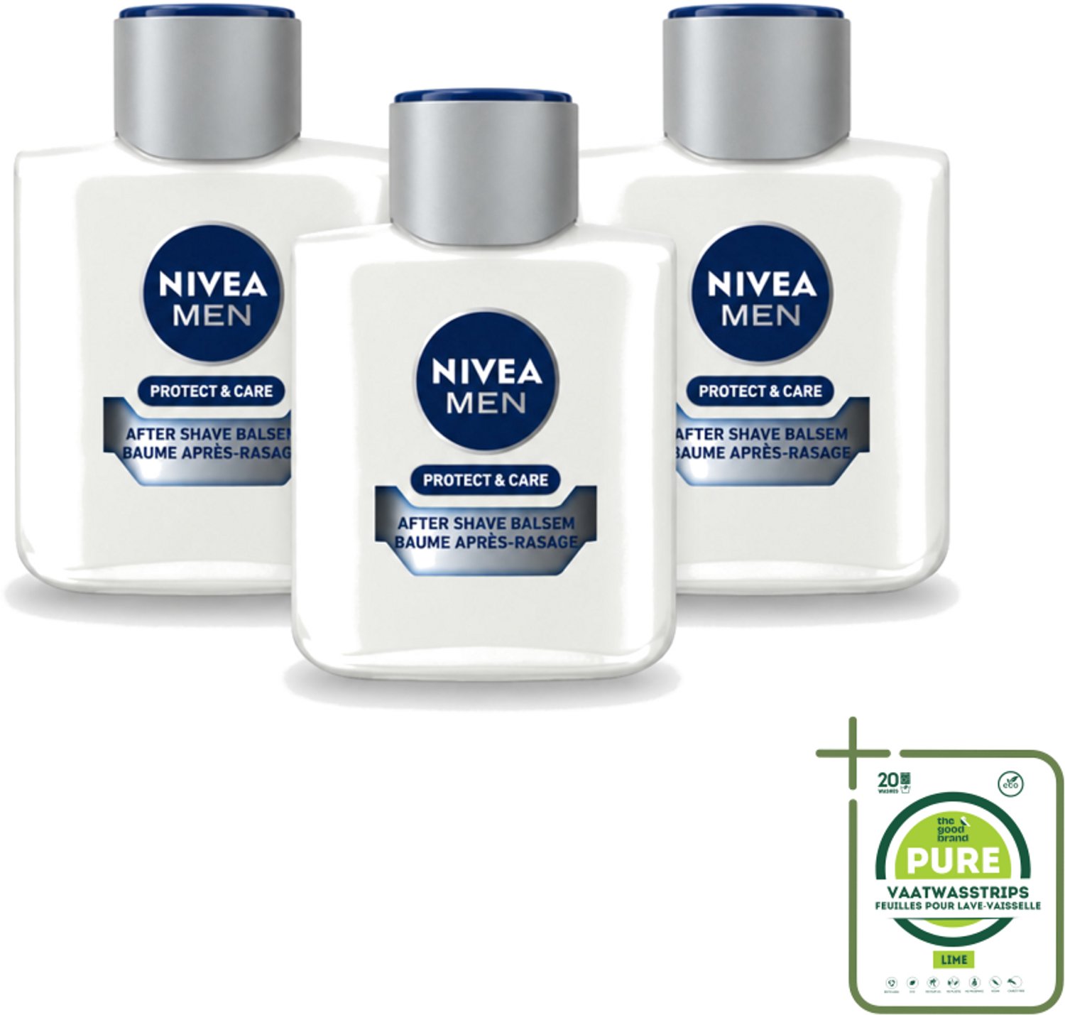 3 x Nivea - Men - Protect & Care Aftershave Balsem - Balm - 100 ml - Grootverpakking - Vaatwasstrips - Aftershave Balsem - Huid Verzorging - Scheerbeurt - Roodheid Verminderen - Huid Kalmeren