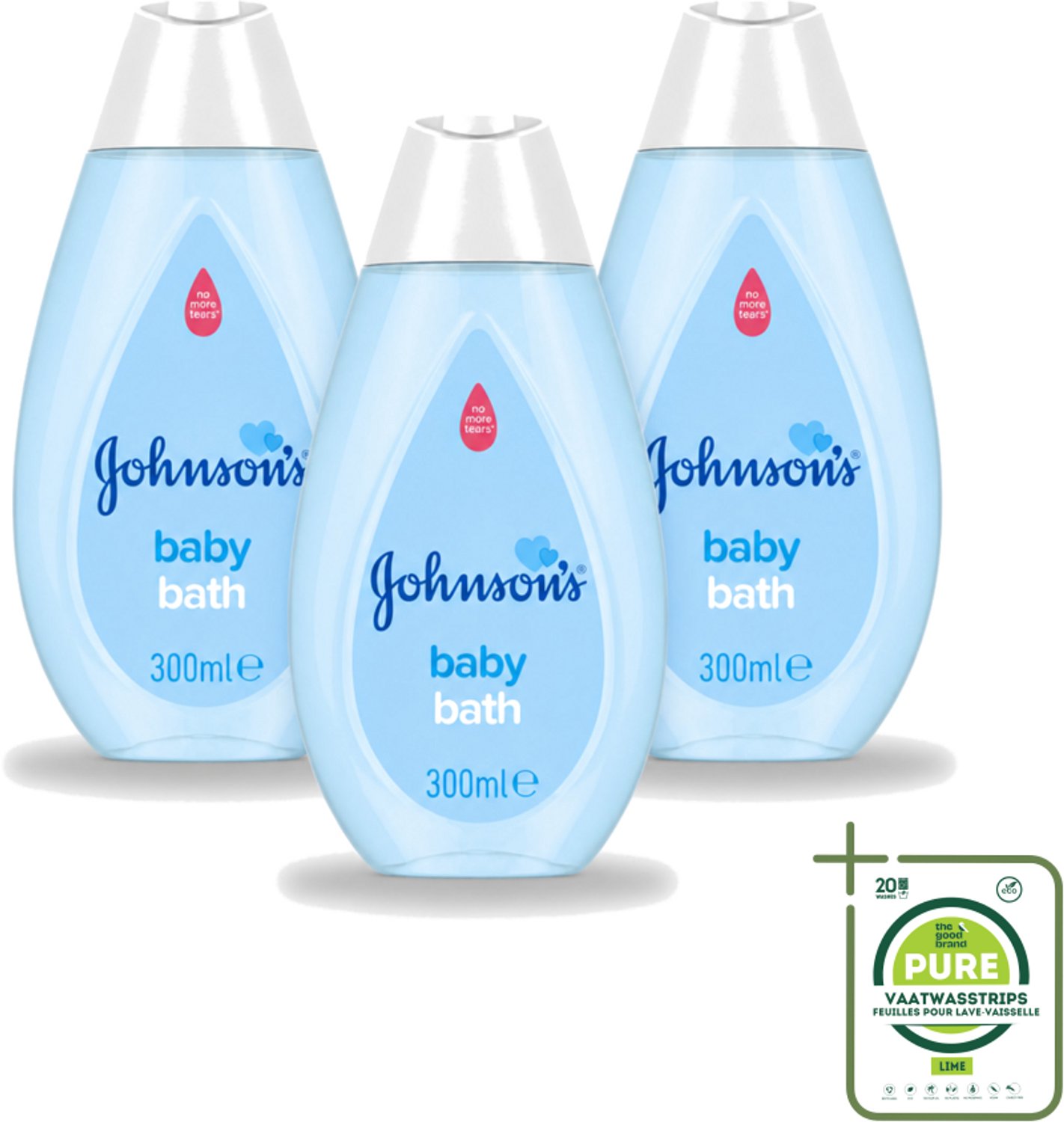 3 x Johnson's - Baby Bath - Puur & Zacht - 300 ml - Grootverpakking - Vaatwasstrips - Babybad - Babyzeep - Zachte Badzeep - Gevoelige Huid - Babyhuid