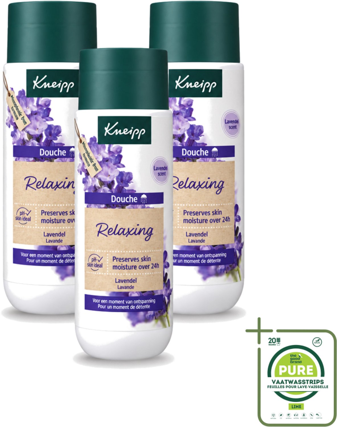 3 x Kneipp - Douchegel - Relaxing - Ontspannende Geur - 200 ml - Grootverpakking - Vaatwasstrips - Douchegel Ontspanning - Ontspannende Geur - Natuurlijke Lavendelolie - Huid Verzorging - Stress Verlichten