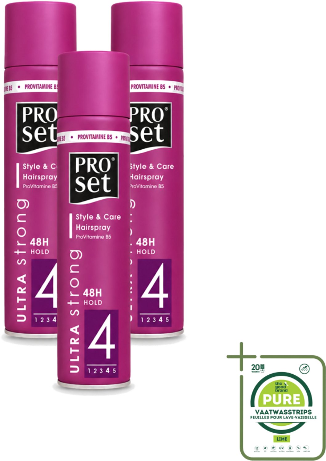 3 x Proset - Haarspray - Ultra Sterk - 48 uur Werking - 250 ml - Grootverpakking - Vaatwasstrips - Haarspray - Haarspray 48 Uur - Haarspray Met B5 - Haarspray Voor Langdurige Fixatie - Haarspray Voor Gezond Haar