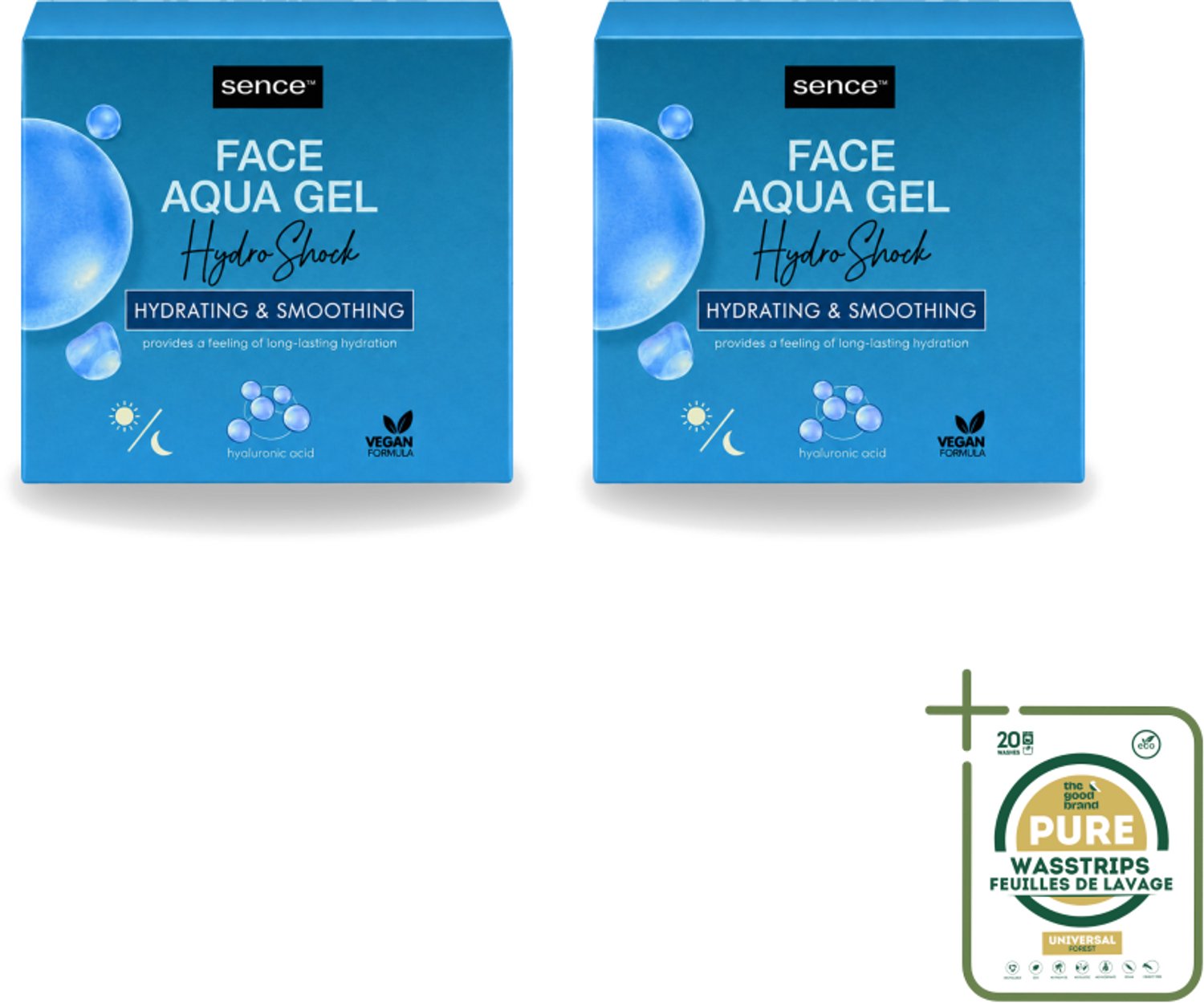2 x Sence – Dagcrème – Aqua Gel Hydro Shock 2-in-1 – 50 ml - Wasstrips - Hyaluronzuur Serum - Hydratatie - Huid Verzorging - Stralende Huid - Fijne Lijntjes
