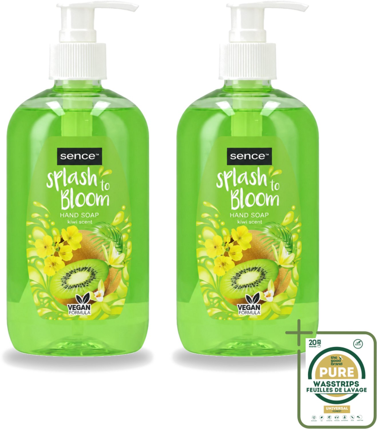 2 x Sence – Handzeep – Splash To Bloom Kiwi – 500 ml - Wasstrips - Handzeep - Handwas - Kiwi Geur - Hygiëne - Huidverzorging