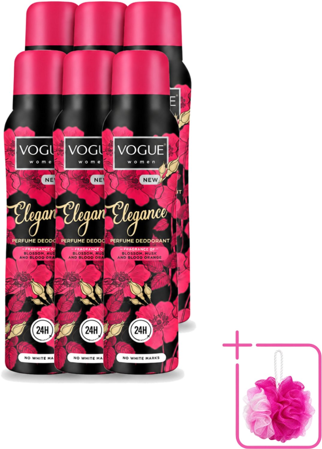 6 x Vogue Women - Elegance - Parfum Deodorant - 150 ml - Bulkverpakking - Parfum deodorant - 24 uur bescherming