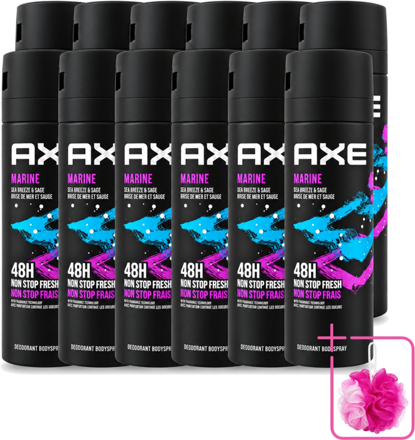 12 x Axe - Deodorant Bodyspray - 100% Fresh Fragrance - Marine - Sea Breeze & Sage - 150 ml - Bulkverpakking - Deodorant - Douchemop - Bodyspray