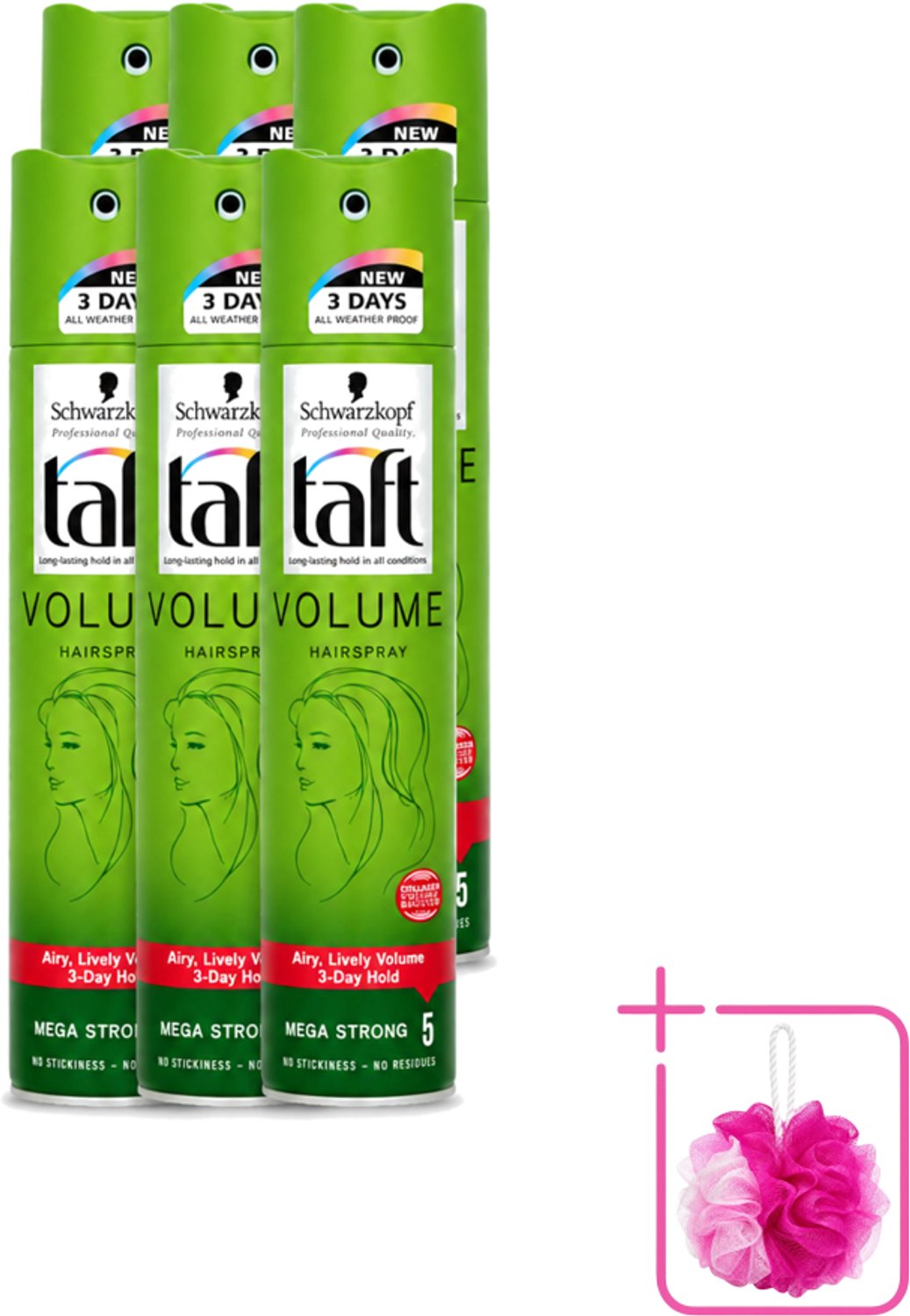6 x Schwarzkopf - Taft - True Volume Haarspray - Mega Strong - Volumeboost & Fixatie - 250 ml - Bulkverpakking - Haarspray - Volume